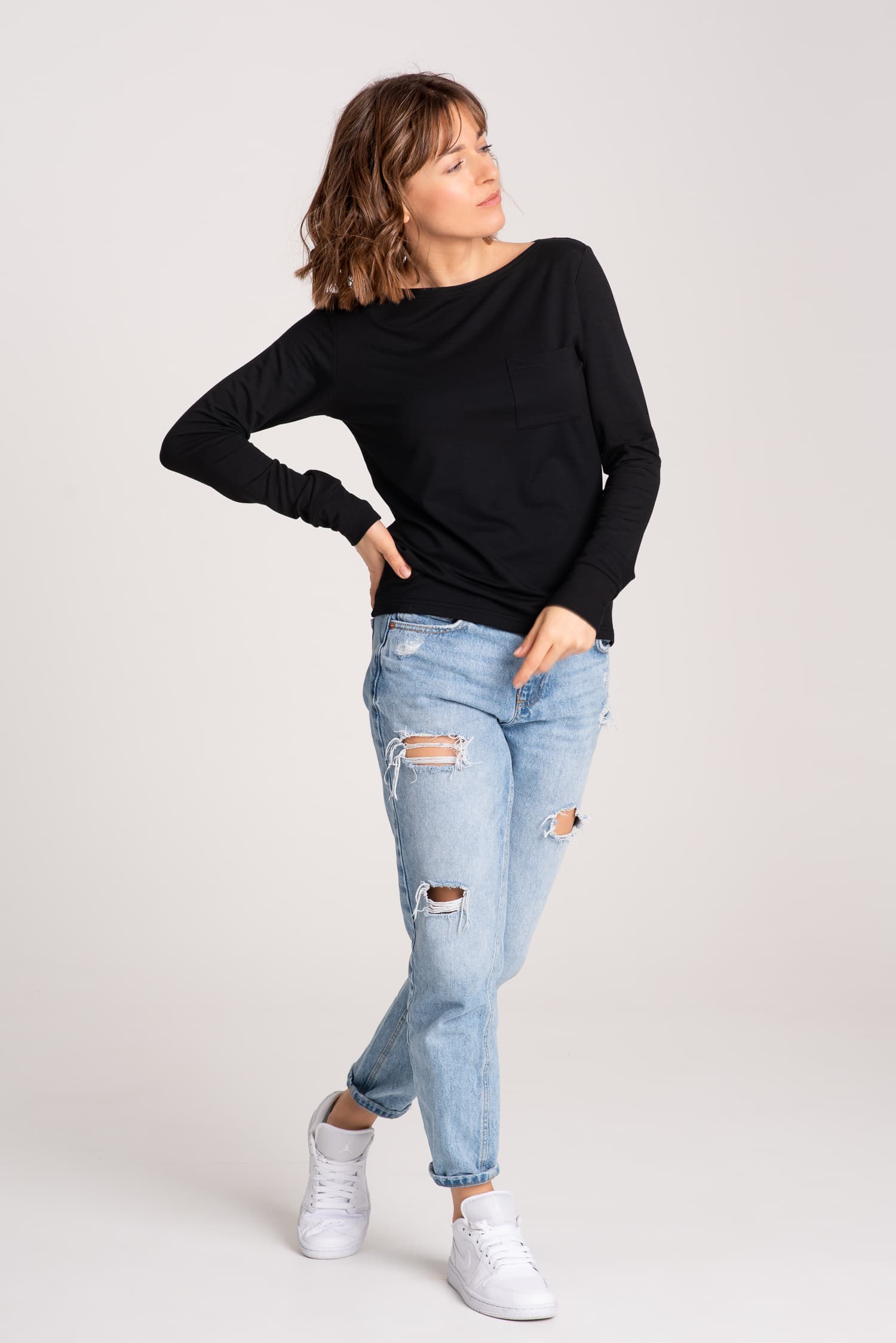 Longsleeve z kieszonką BASIC - czarny