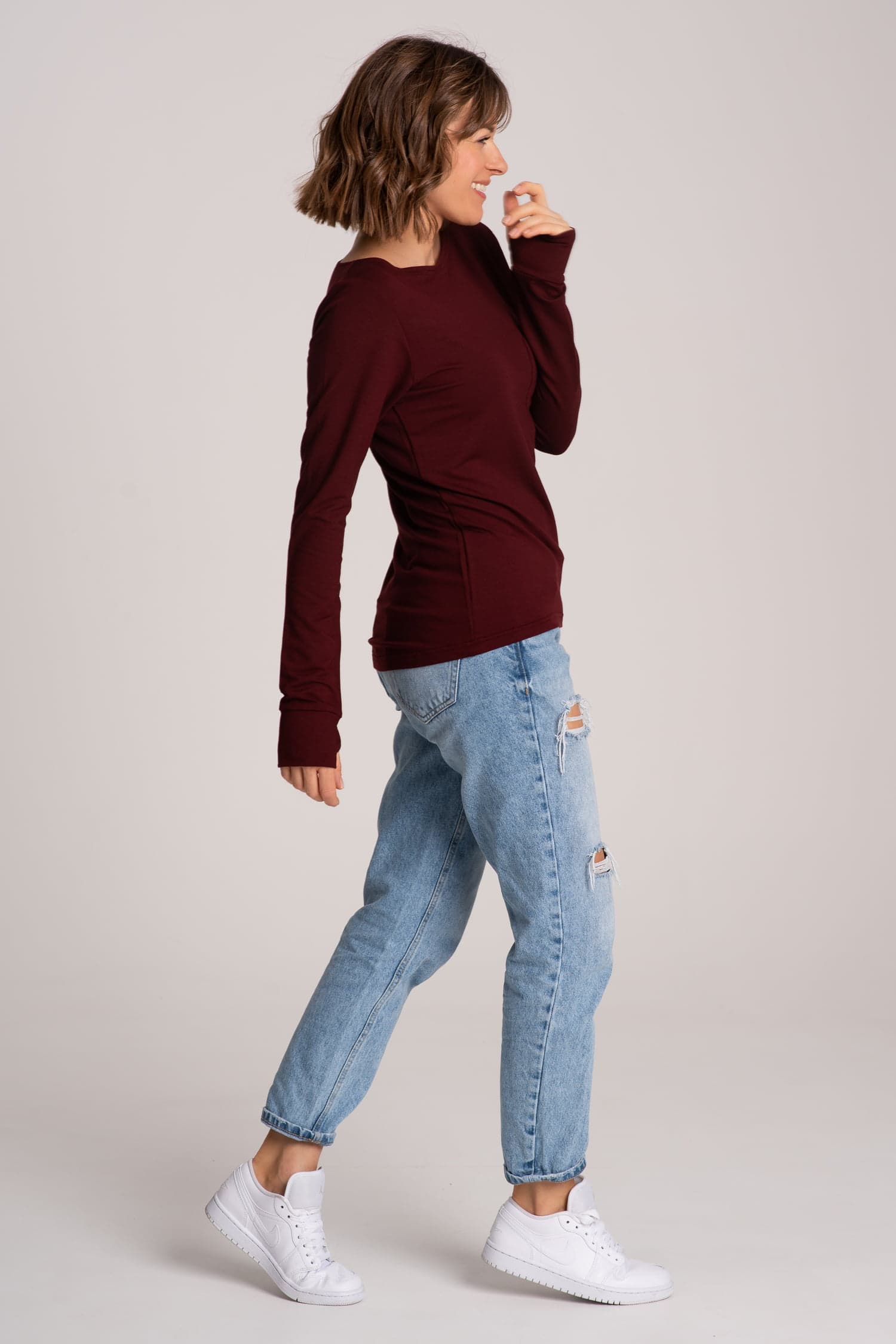 Longsleeve z kieszonką BASIC – bordowy - widok 2