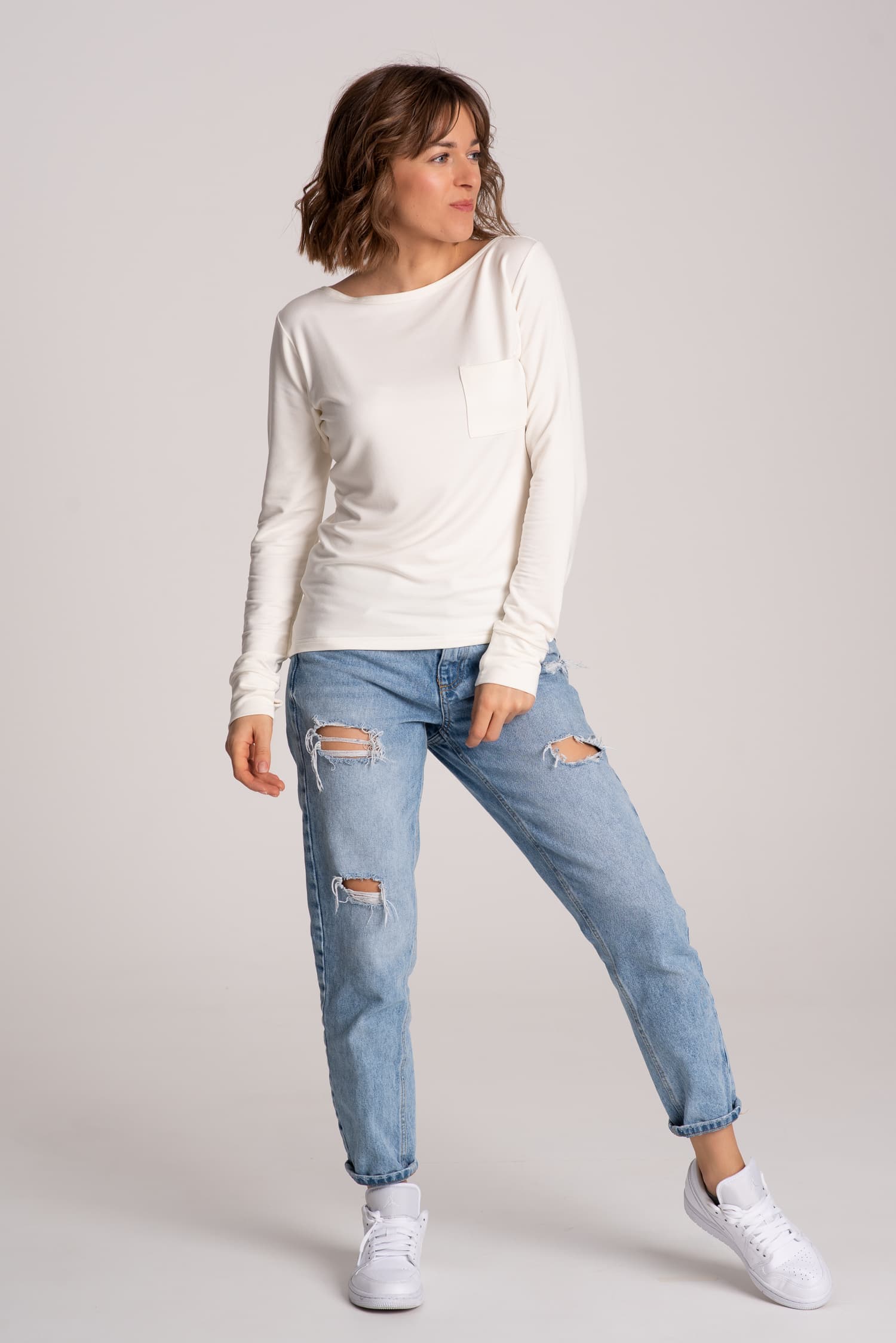 Longsleeve z kieszonką BASIC - biały