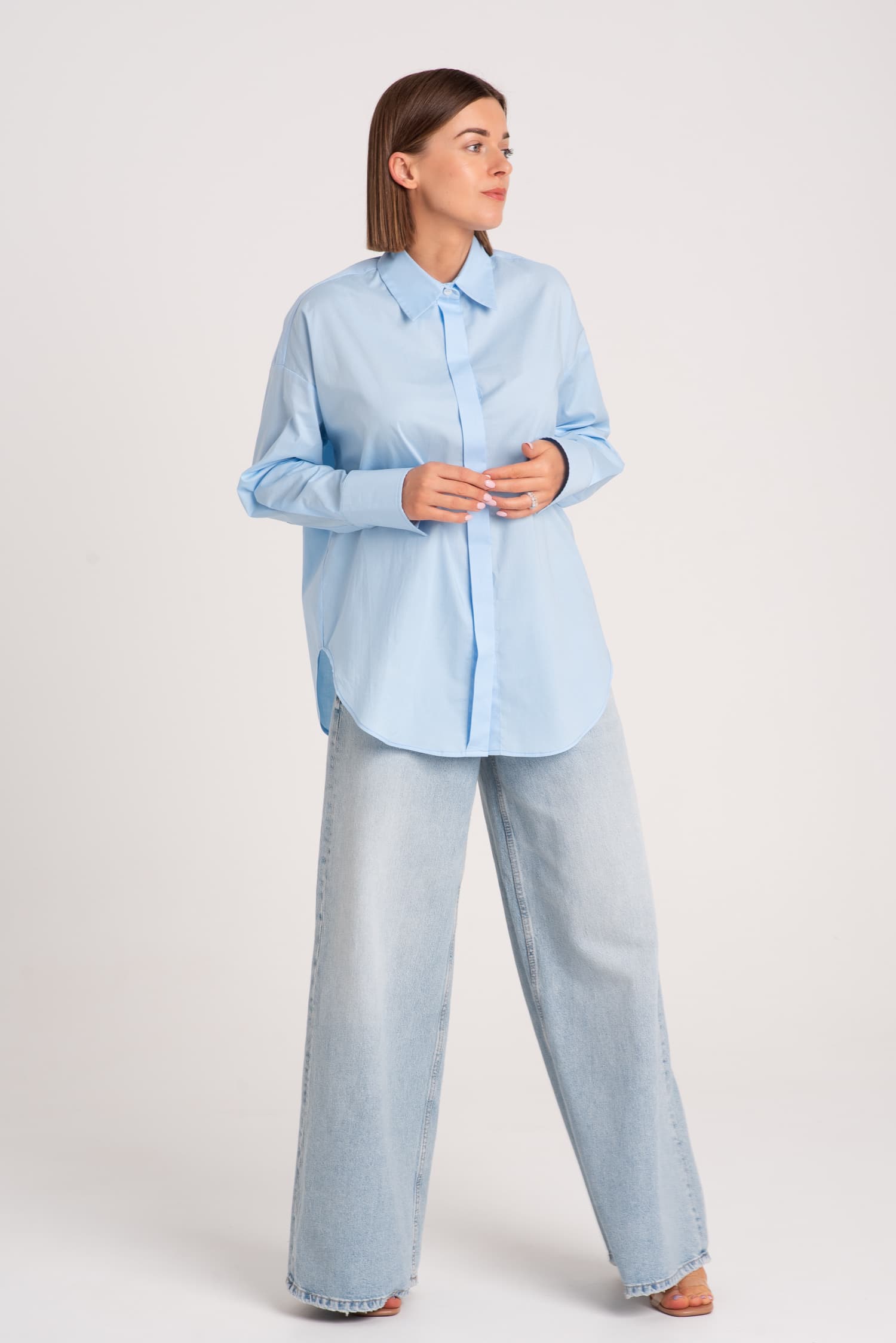 Niebieska bawełniana koszula oversize Laure - zdjęcie 1