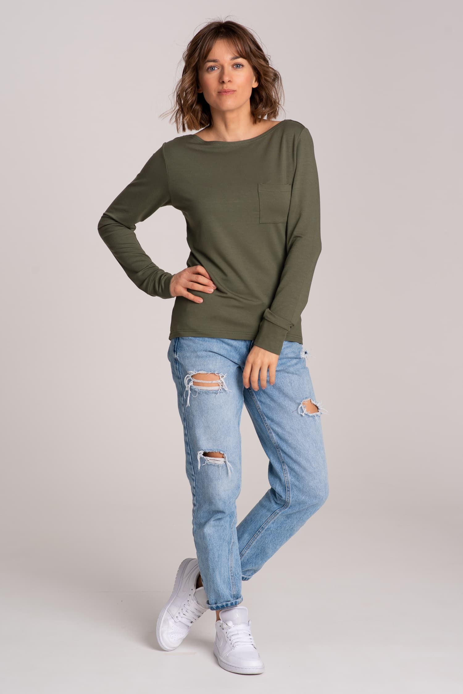 Longsleeve z kieszonką BASIC – khaki