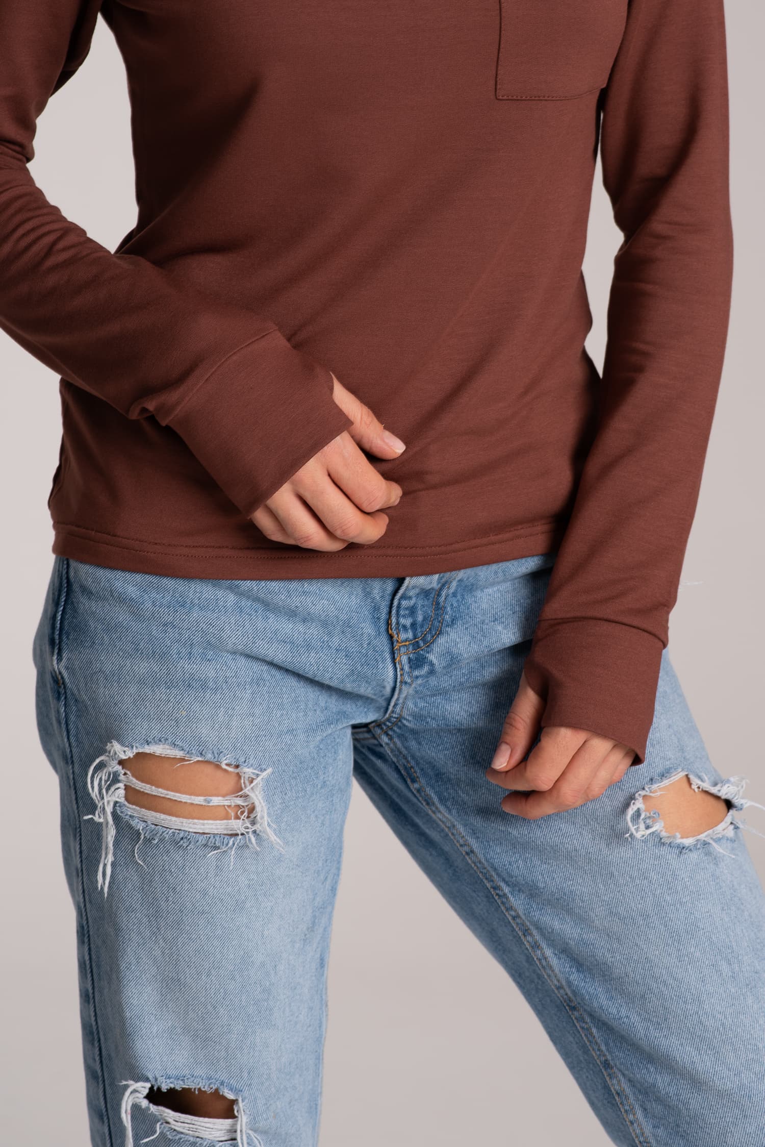 Longsleeve z kieszonką BASIC - brązowy - zdjęcie 6