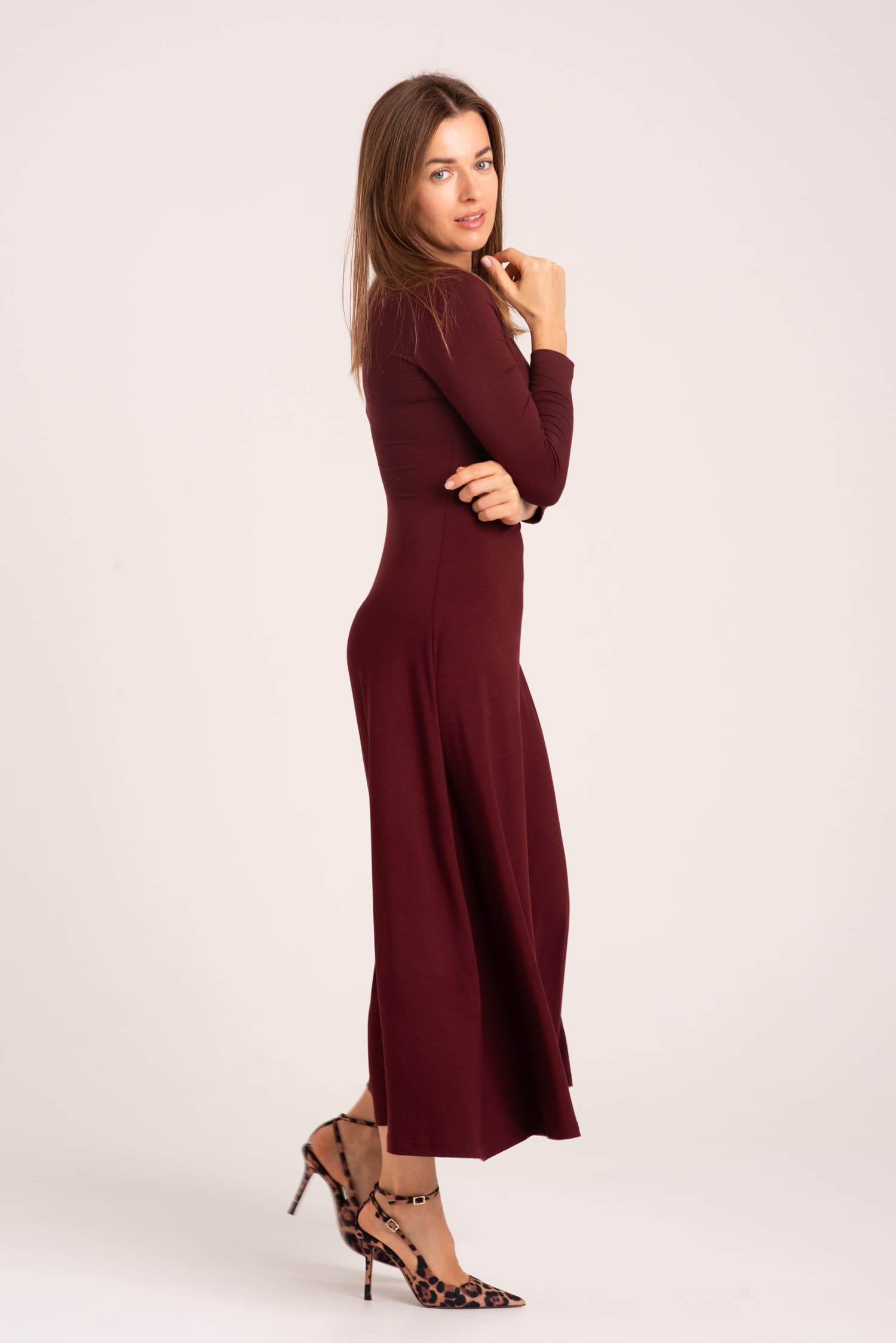 Bordowa sukienka z długim rękawem Antonia long - zdjęcie 3