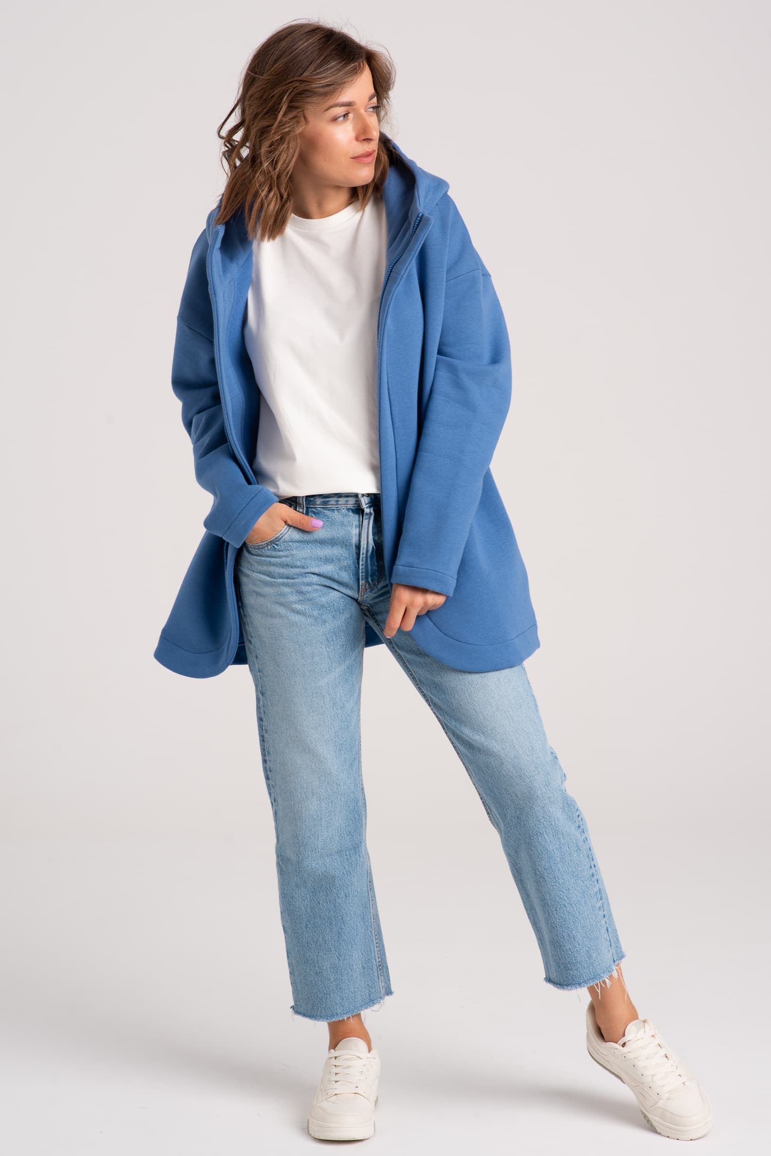 Niebieska zasuwana bluza damska NA OKRĄGŁO