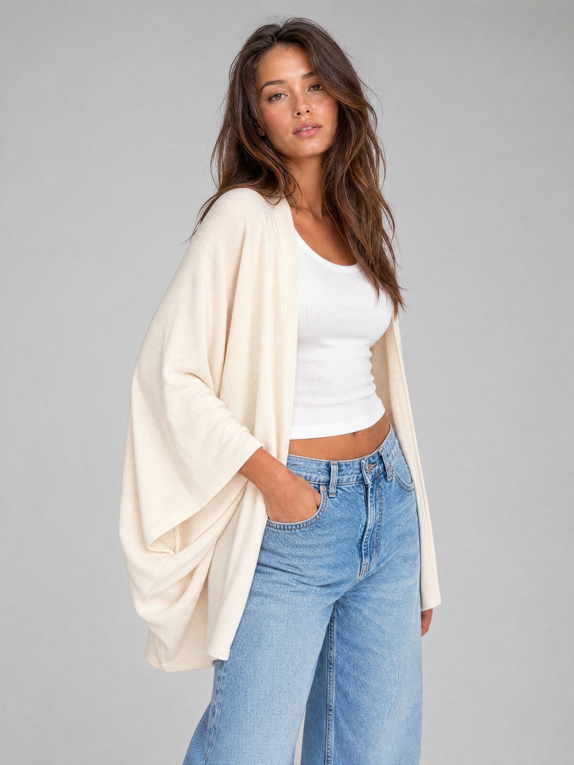 Kimono de bambú color crema Grażynka — foto 6