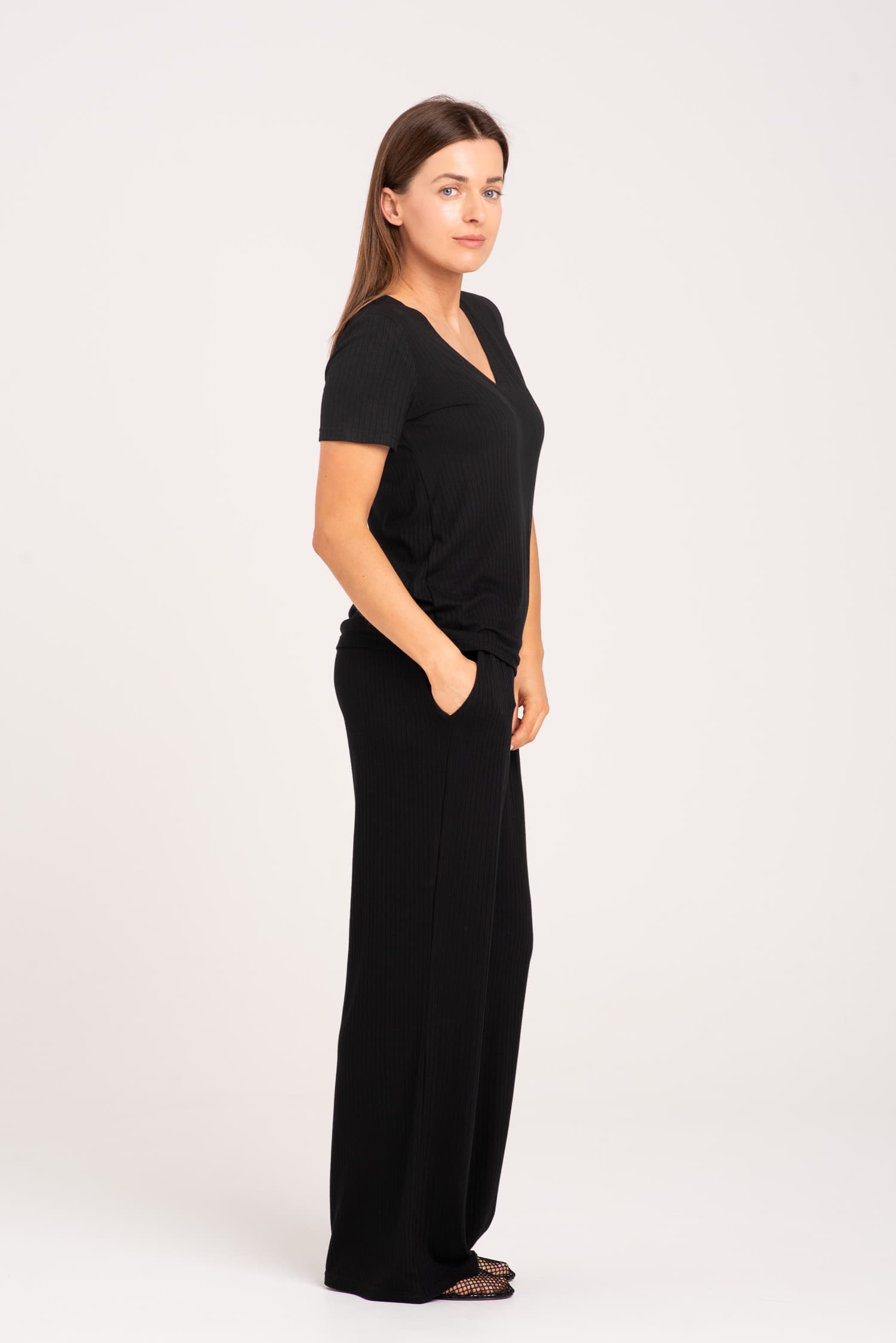 Black Relaxed-Fit Ribbed Knit Trousers Nita — photo 3