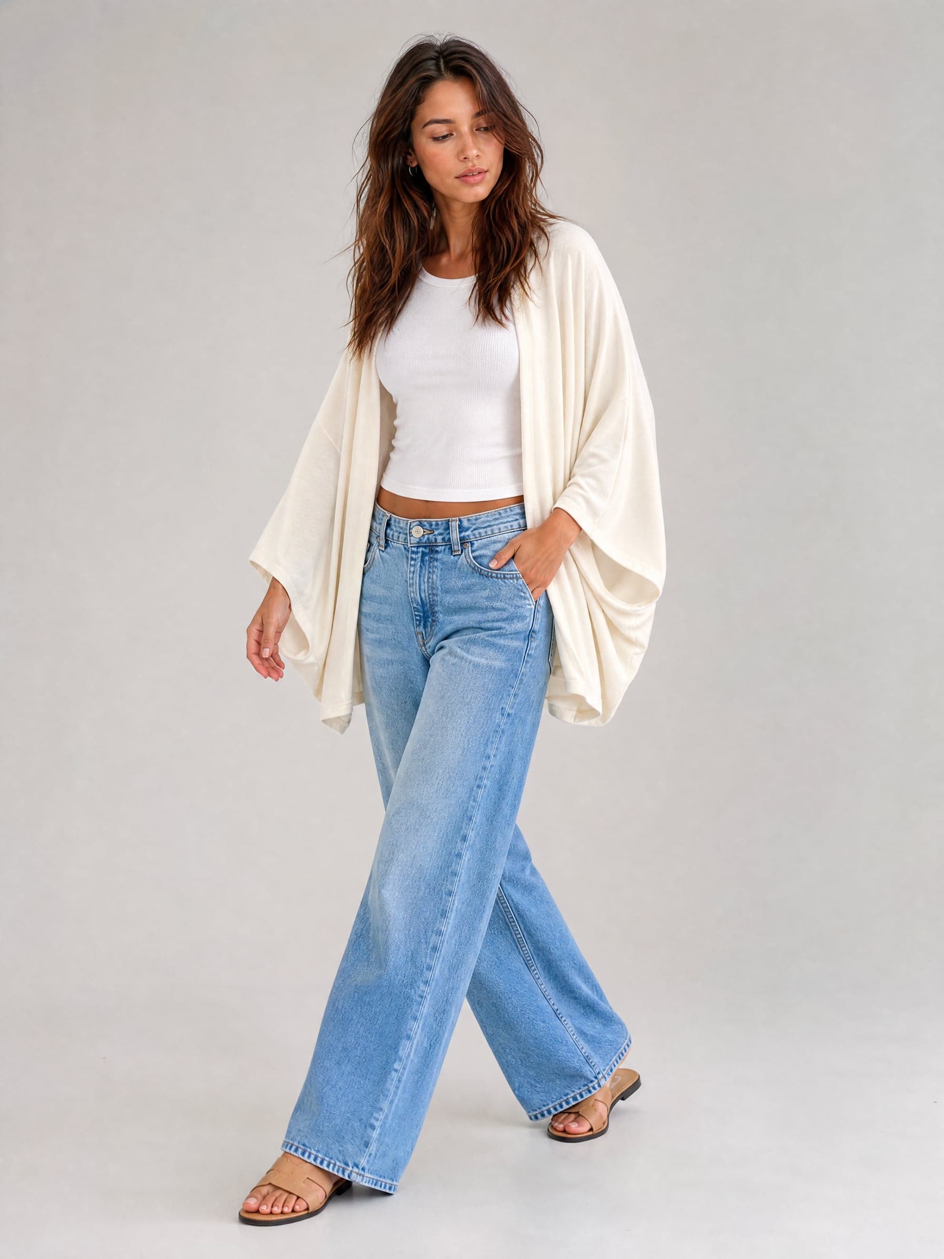 Kimono de bambú color crema Grażynka — foto 7