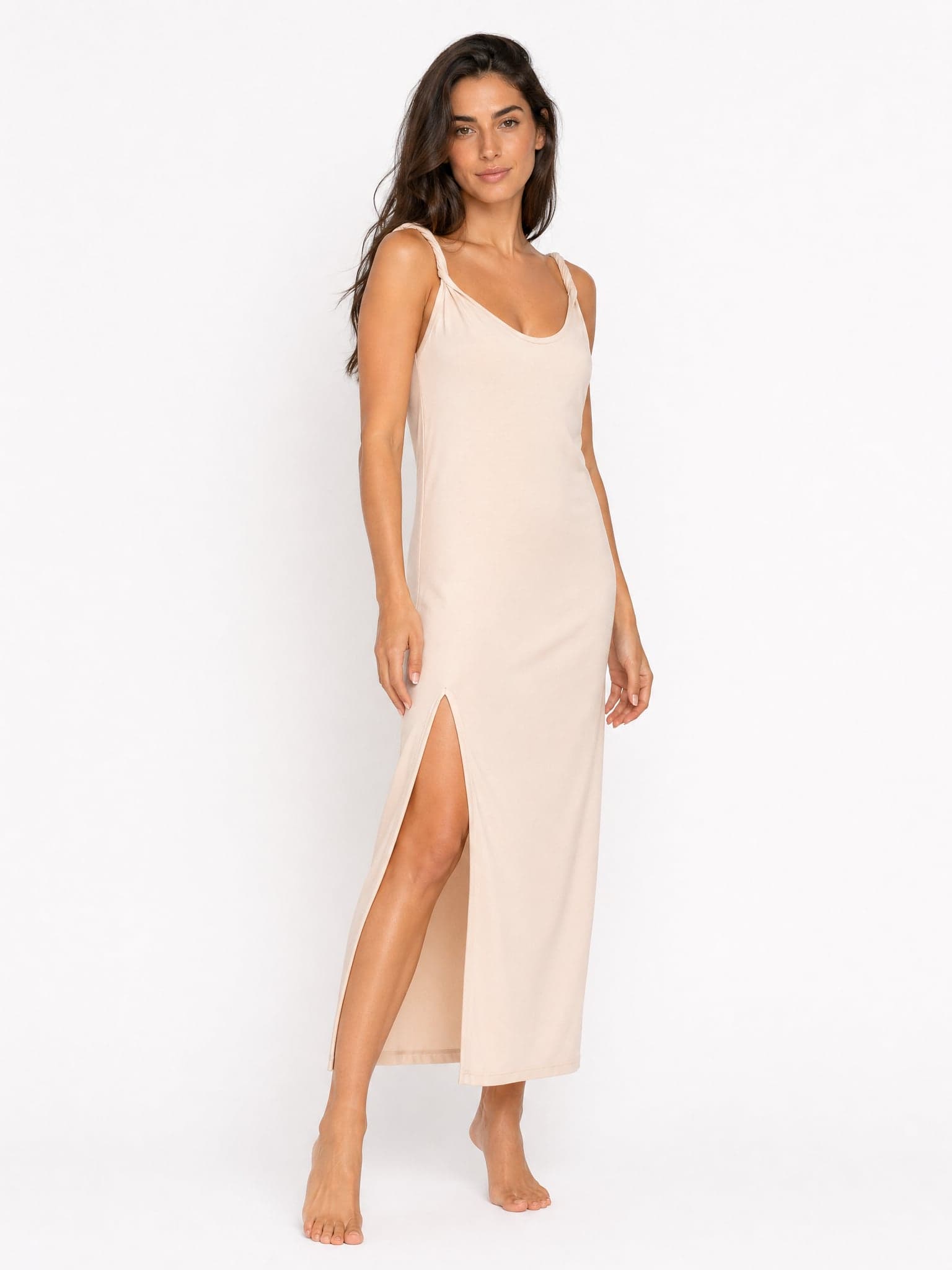 Vestido color crema con tirantes retorcidos SIMPLE — foto 2